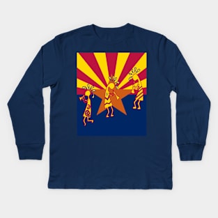 Arizona Flag Color Kokopelli Tribal Flute Players Kids Long Sleeve T-Shirt